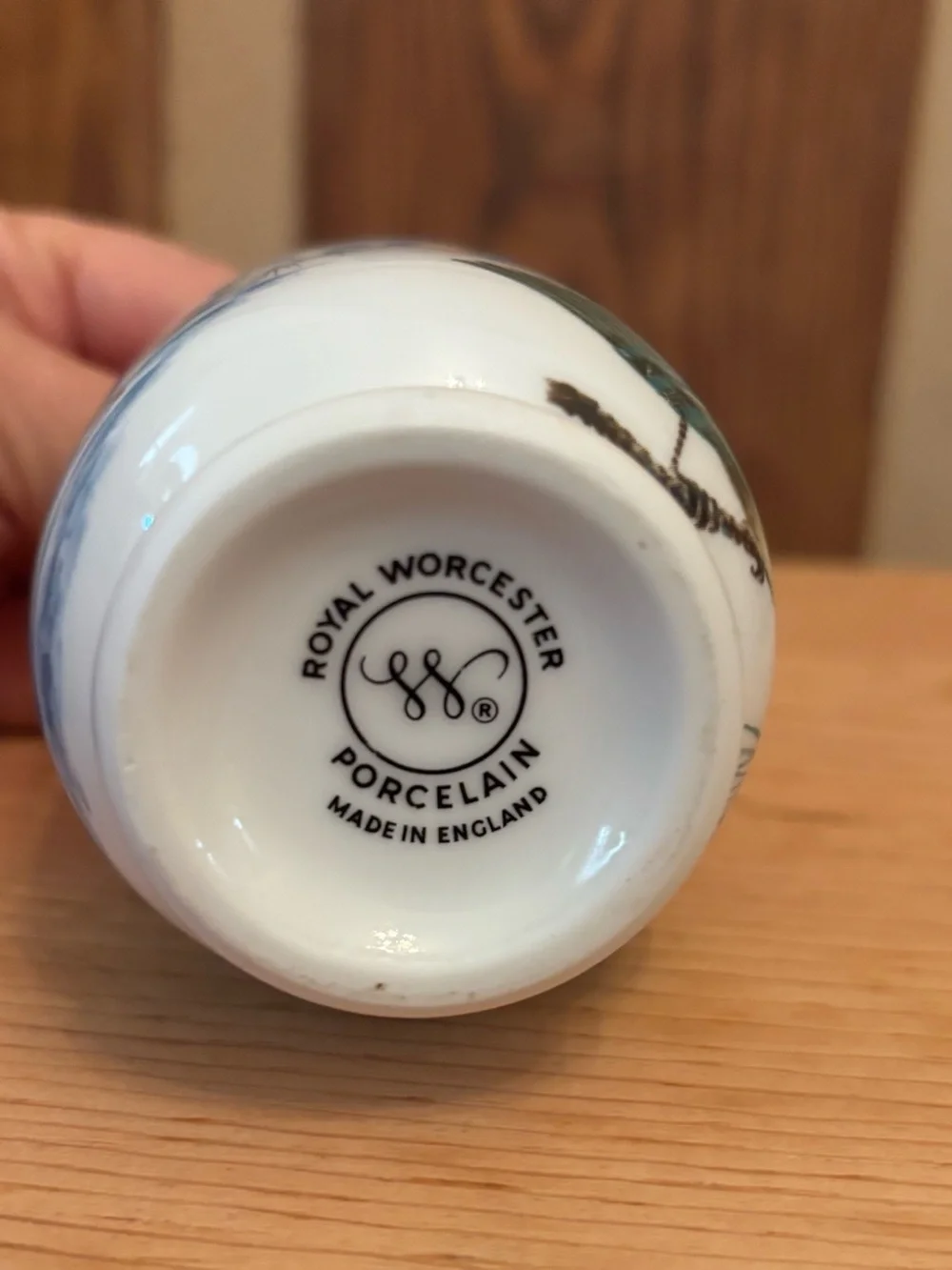 Royal Worcester Porcelain Egg Coddler Cup with Bird Illustration and Silver Lid